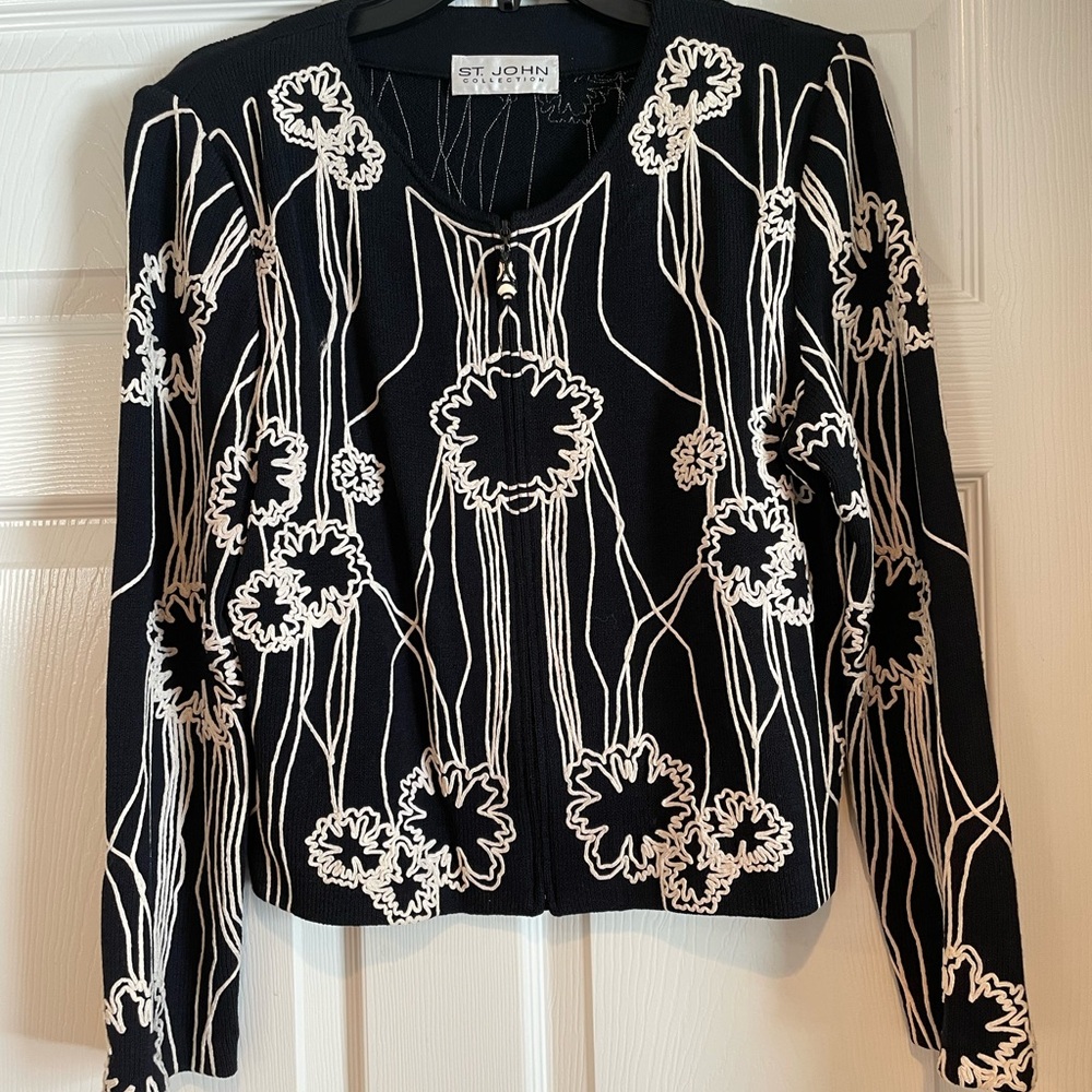 St John Collection Santana Knit Applique Jacket